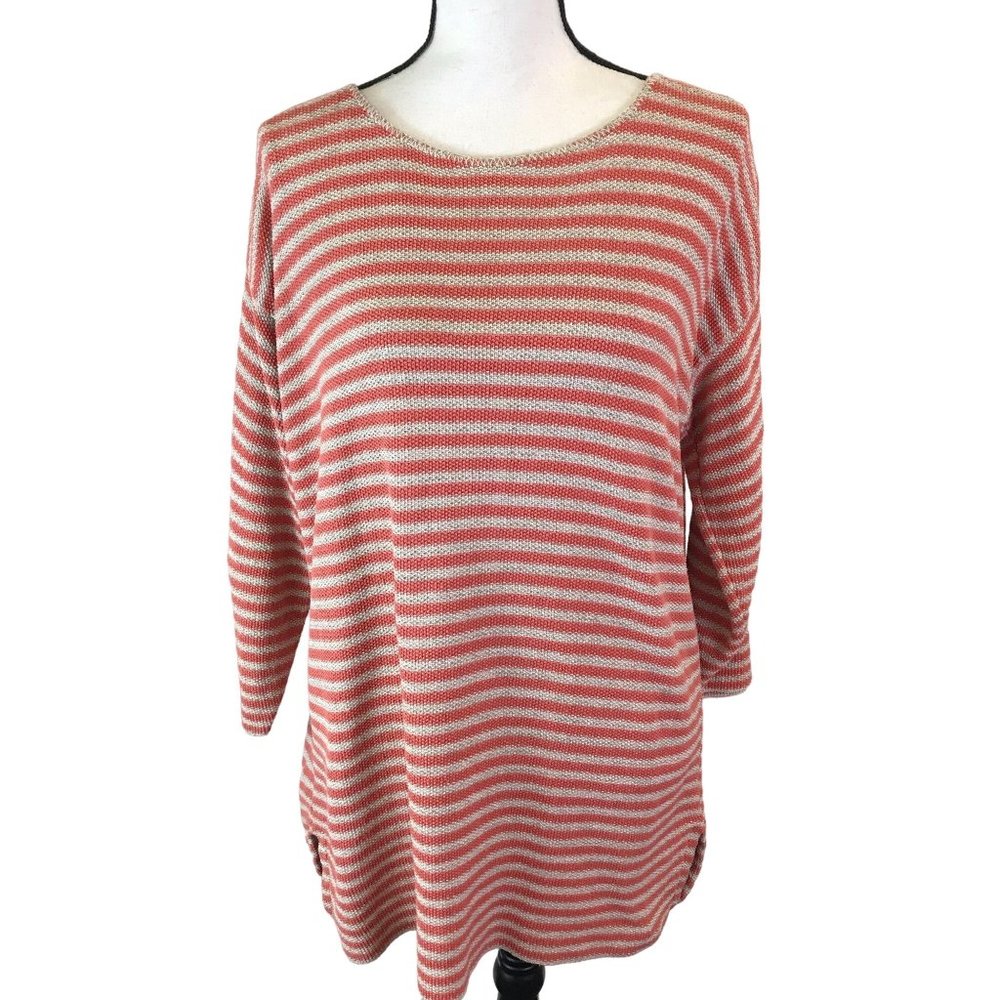 Hunt Club Womens Orange Cream Striped Semi Open Weave Tunic Top Size XL